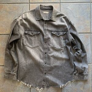 Allsaints Distressed Faded Black Denim Overshirt